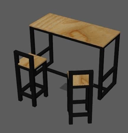 bars table and chair Low-poly 3D model_5