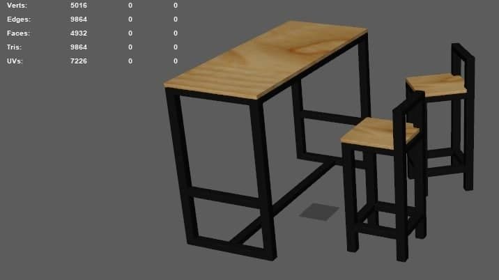 bars table and chair Low-poly 3D model_1