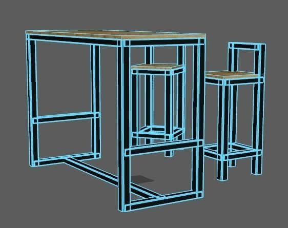 bars table and chair Low-poly 3D model_4