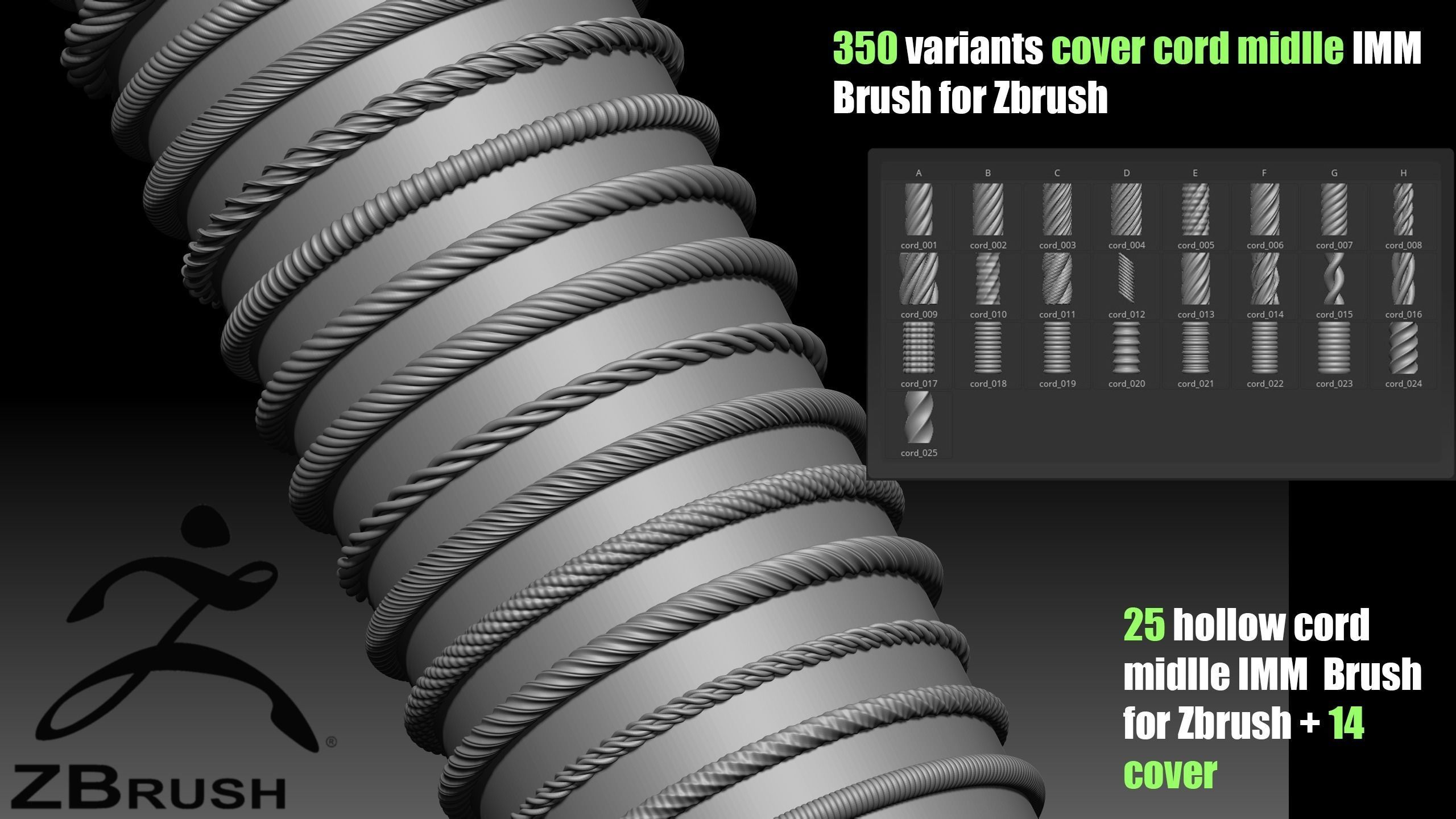 25 hollow cord midlle IMM Brush for Zbrush and 14 cover 3D model_4