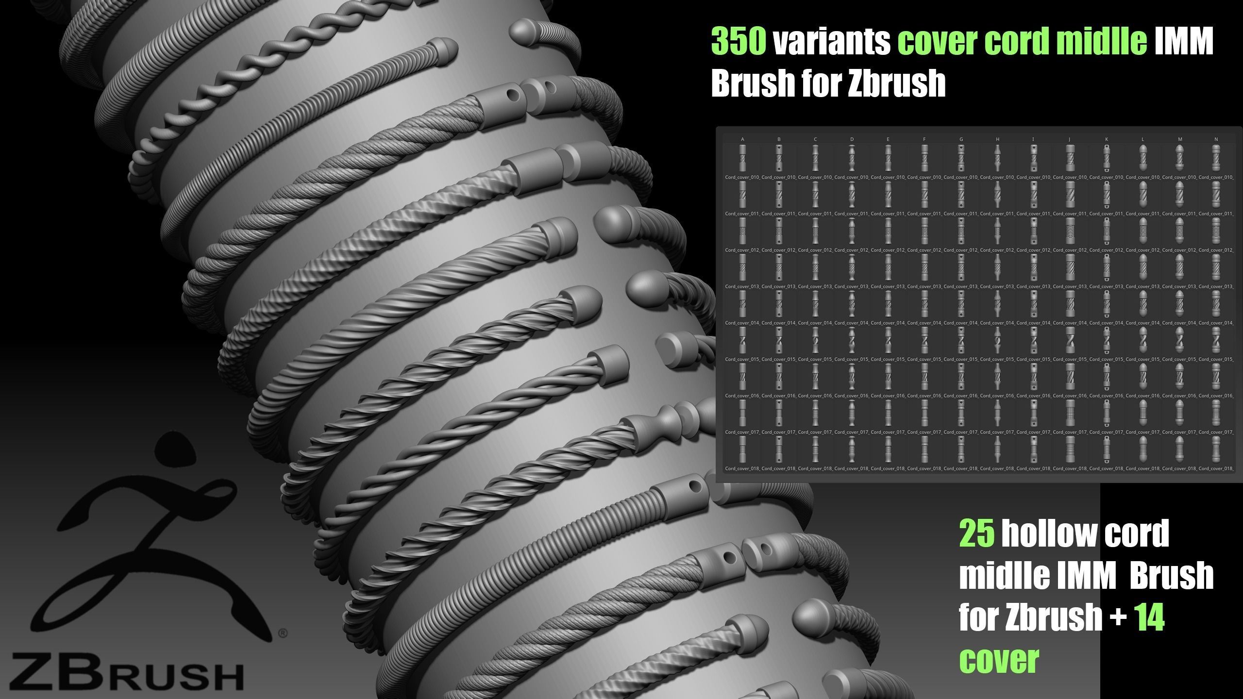 25 hollow cord midlle IMM Brush for Zbrush and 14 cover 3D model_2