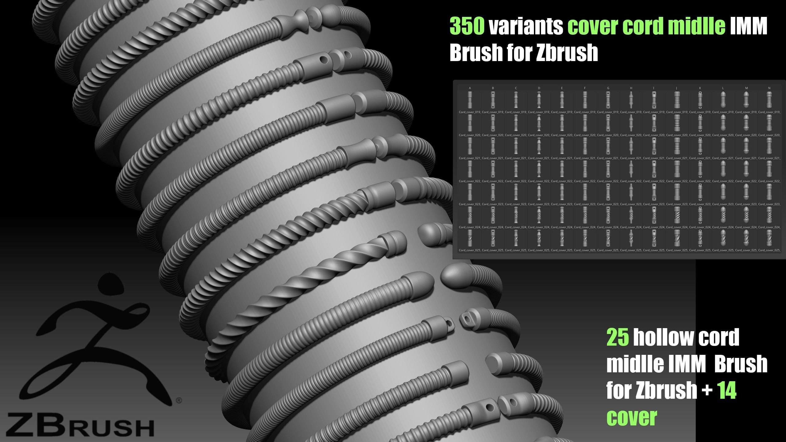 25 hollow cord midlle IMM Brush for Zbrush and 14 cover 3D model_3