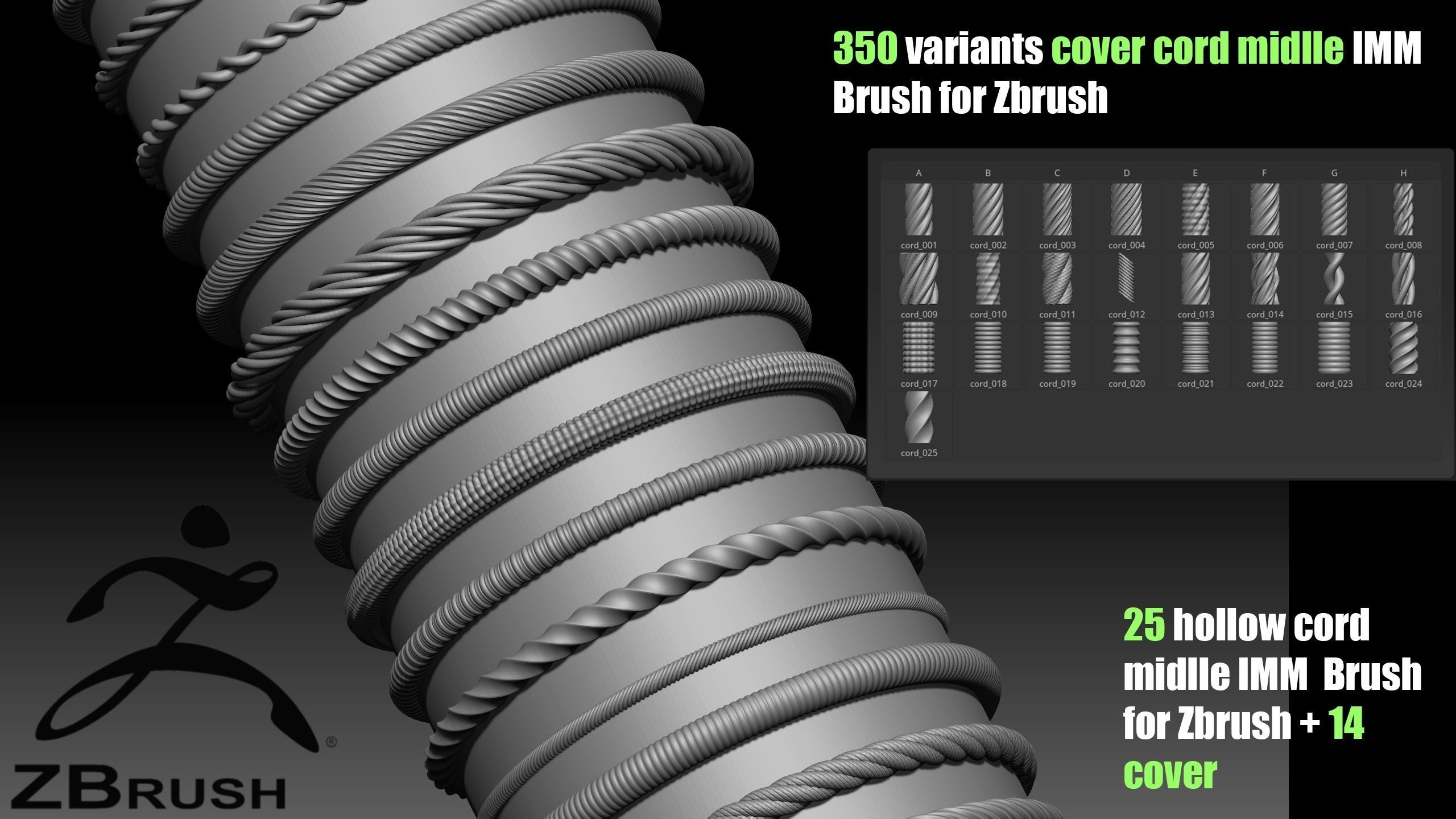 25 hollow cord midlle IMM Brush for Zbrush and 14 cover 3D model_5