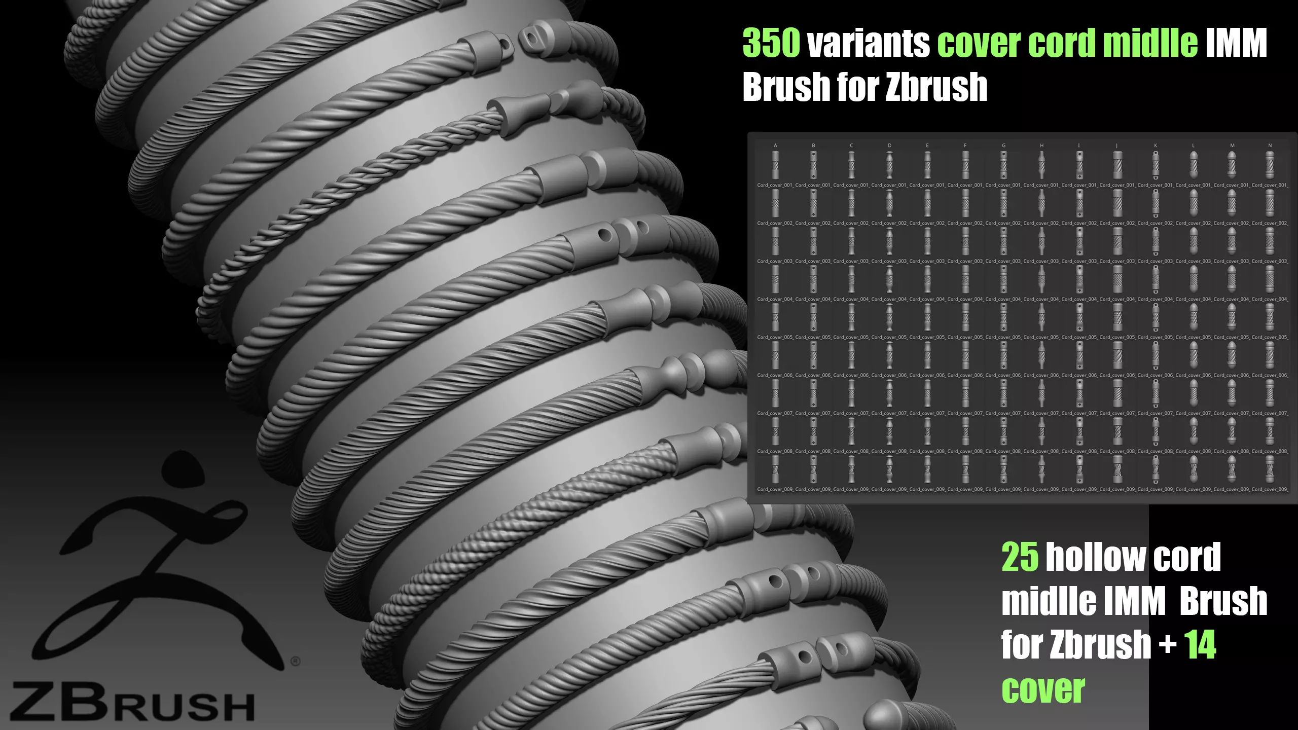 25 hollow cord midlle IMM Brush for Zbrush and 14 cover 3D model_0