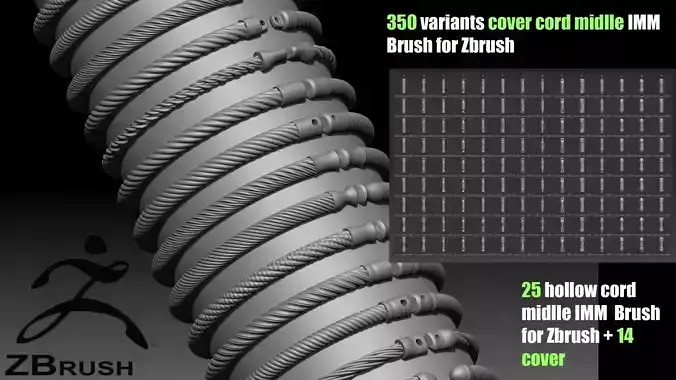 25 hollow cord midlle IMM Brush for Zbrush and 14 cover 3D model