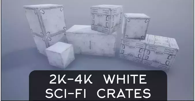 2K-4K White Sci-Fi Crates and Containers Low-poly 3D model