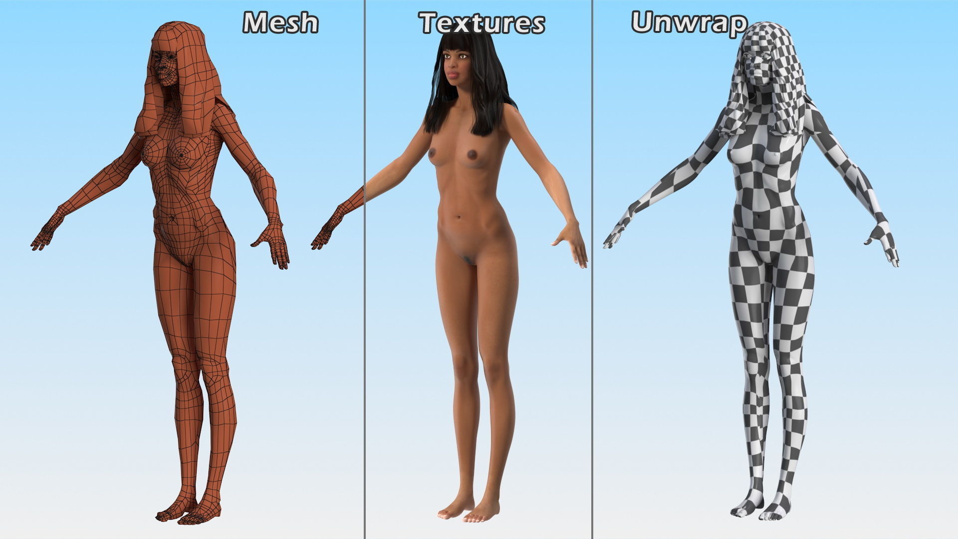 Young Woman Light Skin Black Rigged 3D model_28