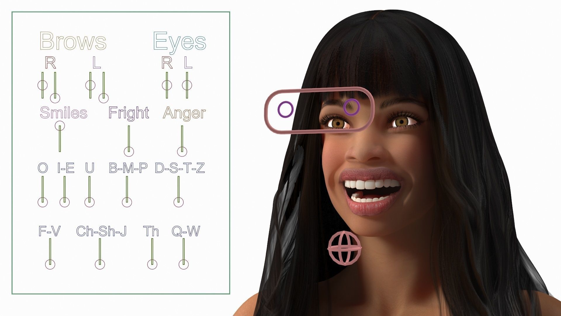 Young Woman Light Skin Black Rigged 3D model_3