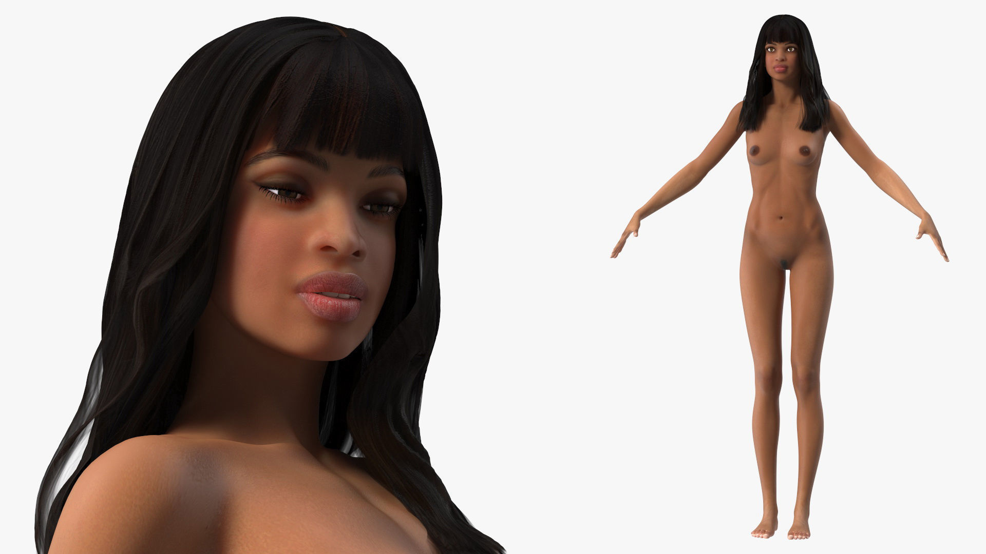 Young Woman Light Skin Black Rigged 3D model_1