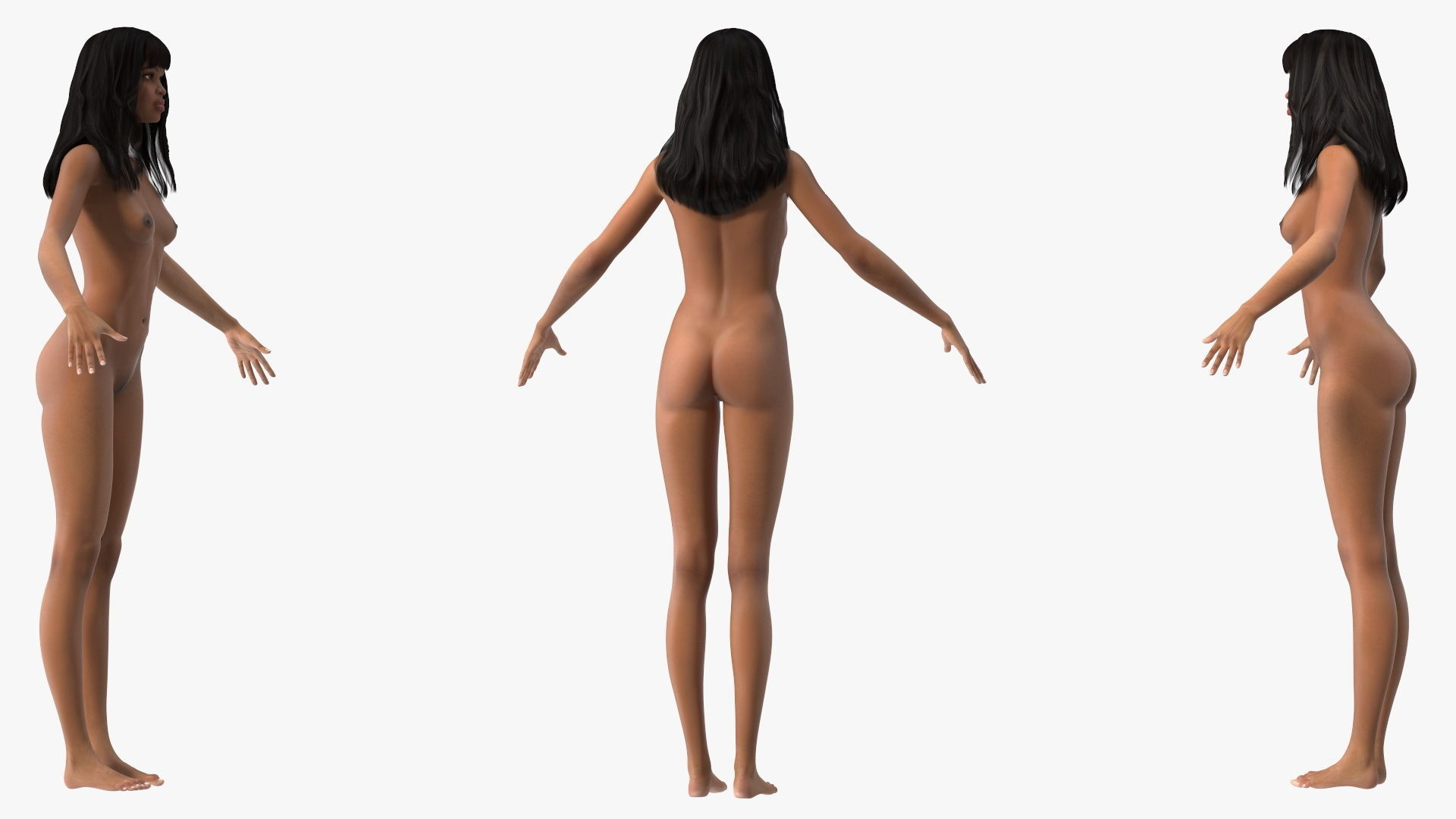 Young Woman Light Skin Black Rigged 3D model_19