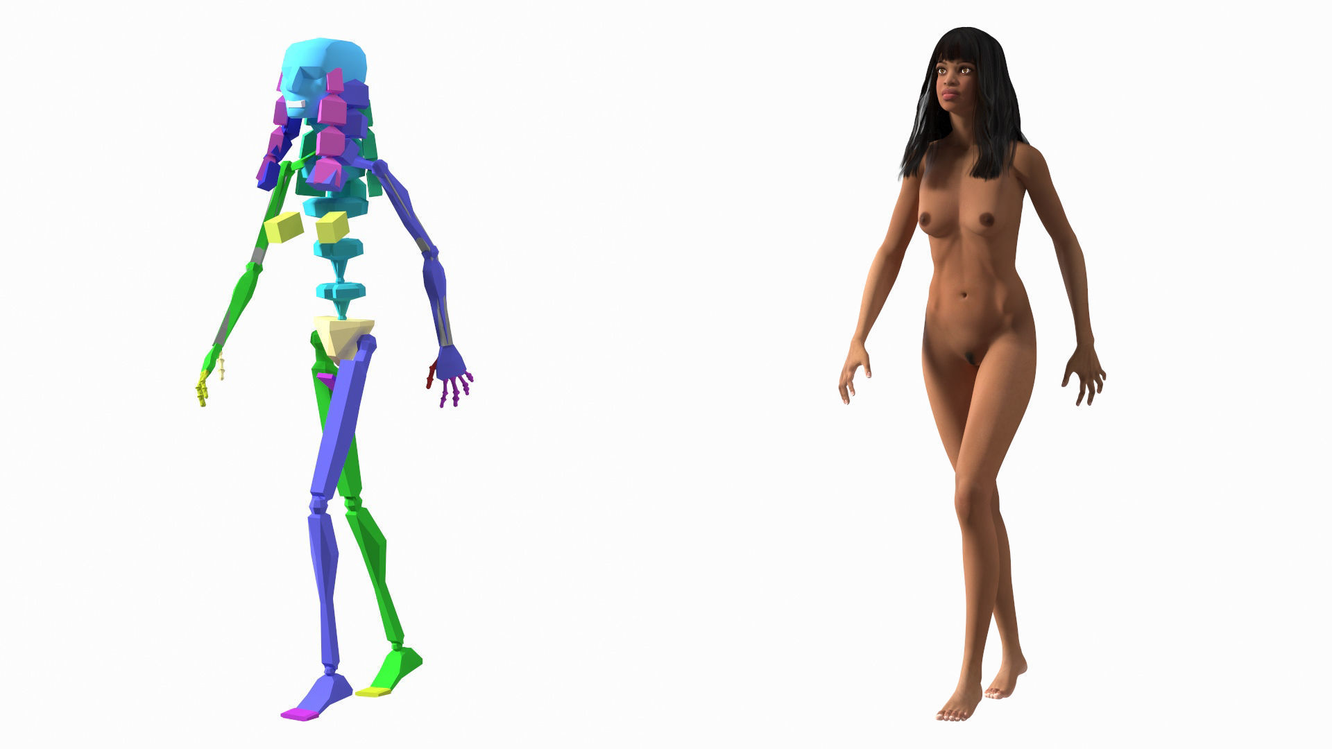 Young Woman Light Skin Black Rigged 3D model_2