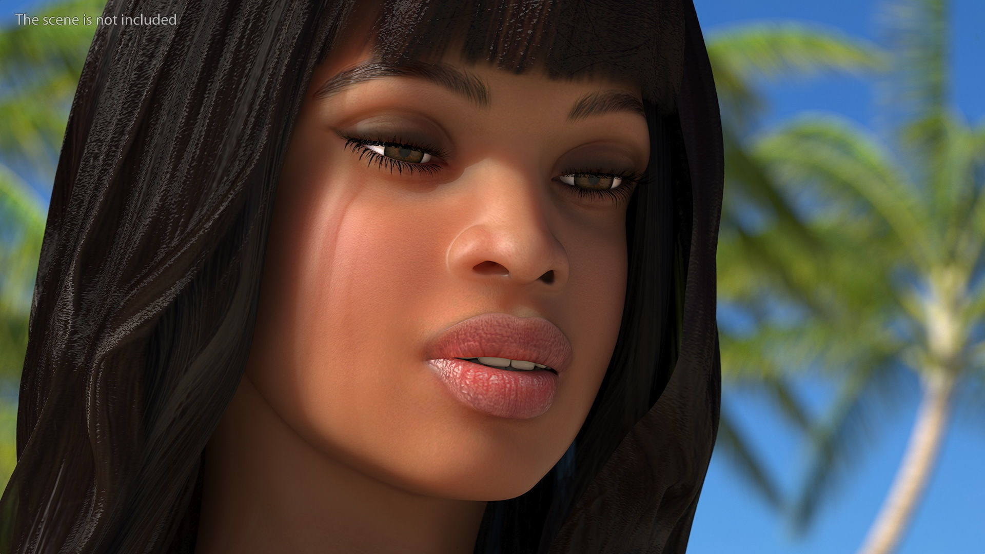 Young Woman Light Skin Black Rigged 3D model_12