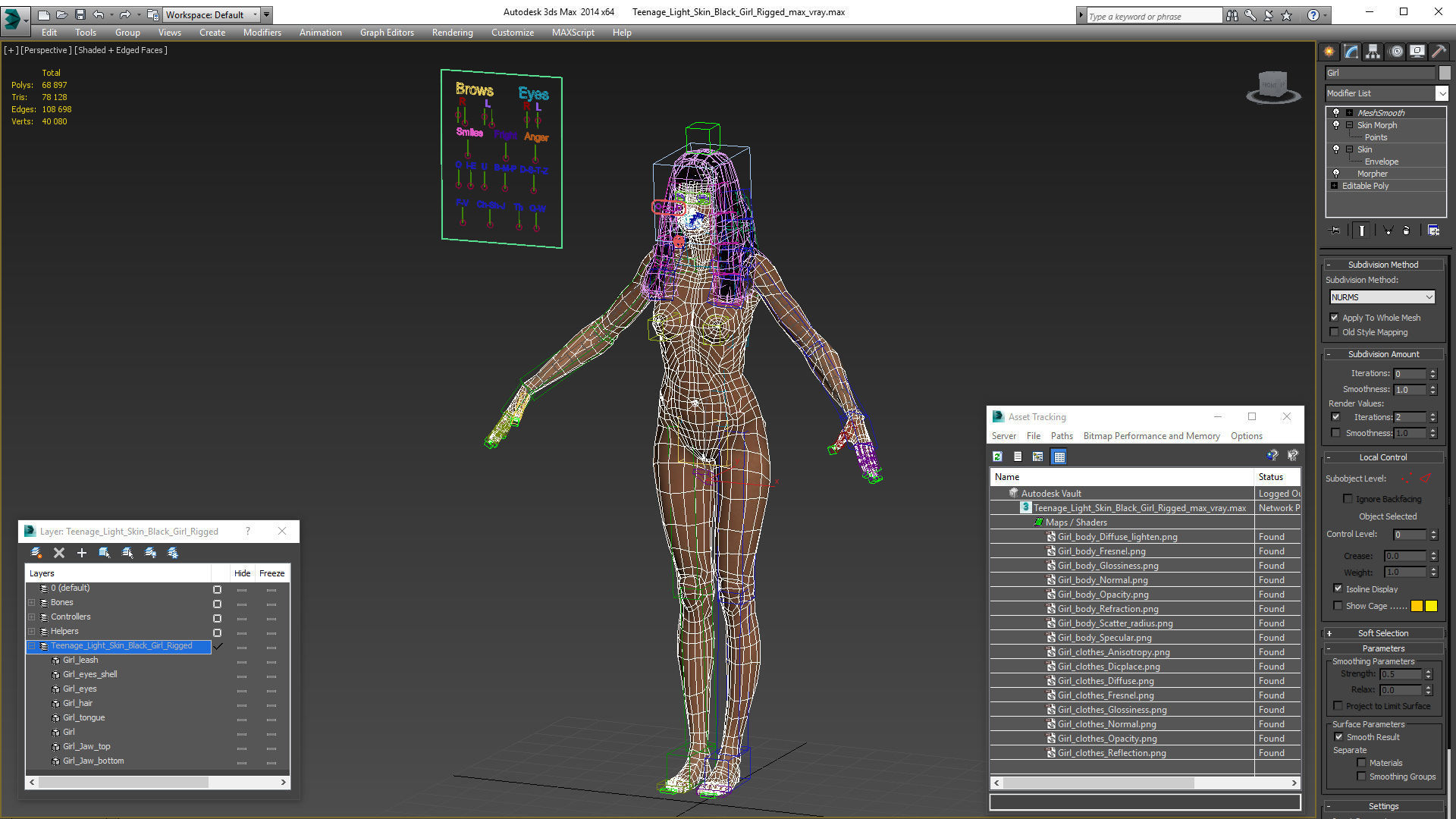 Young Woman Light Skin Black Rigged 3D model_33