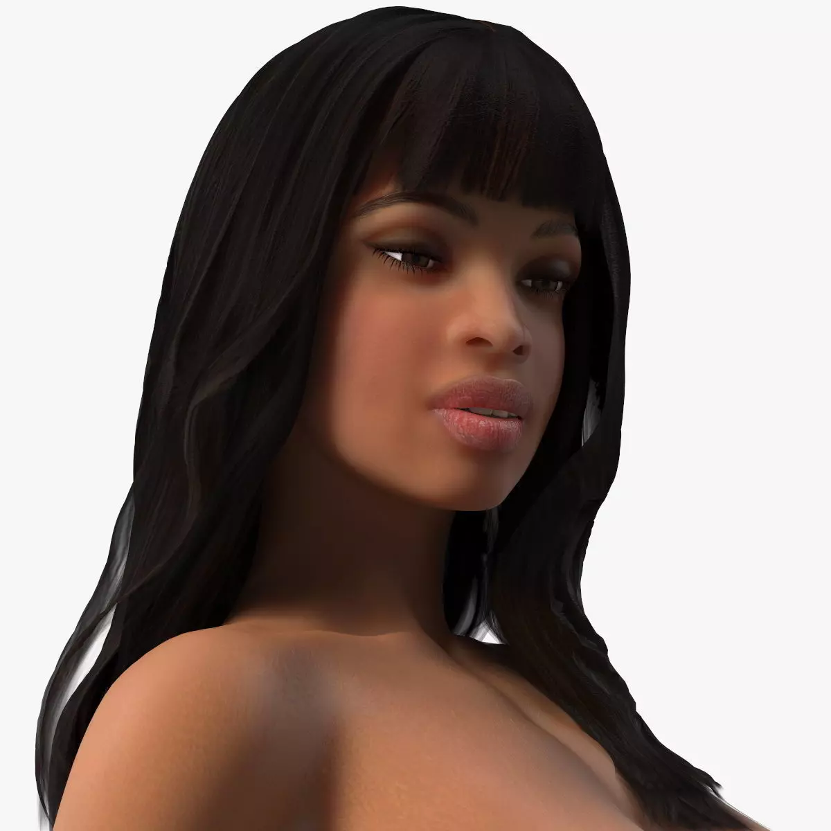 Young Woman Light Skin Black Rigged 3D model_0