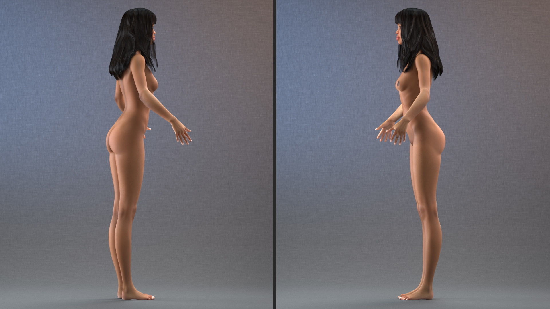 Young Woman Light Skin Black Rigged 3D model_15