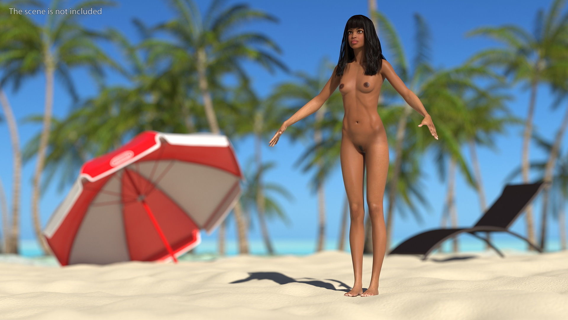 Young Woman Light Skin Black Rigged 3D model_4