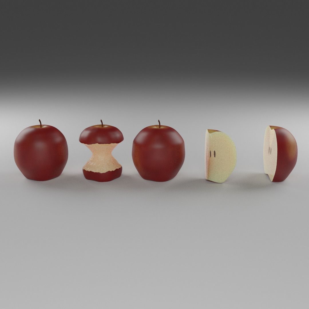 Red Apple Model Set Low-poly 3D model_2