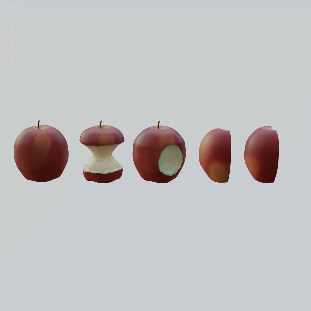 Red Apple Model Set Low-poly 3D model_1