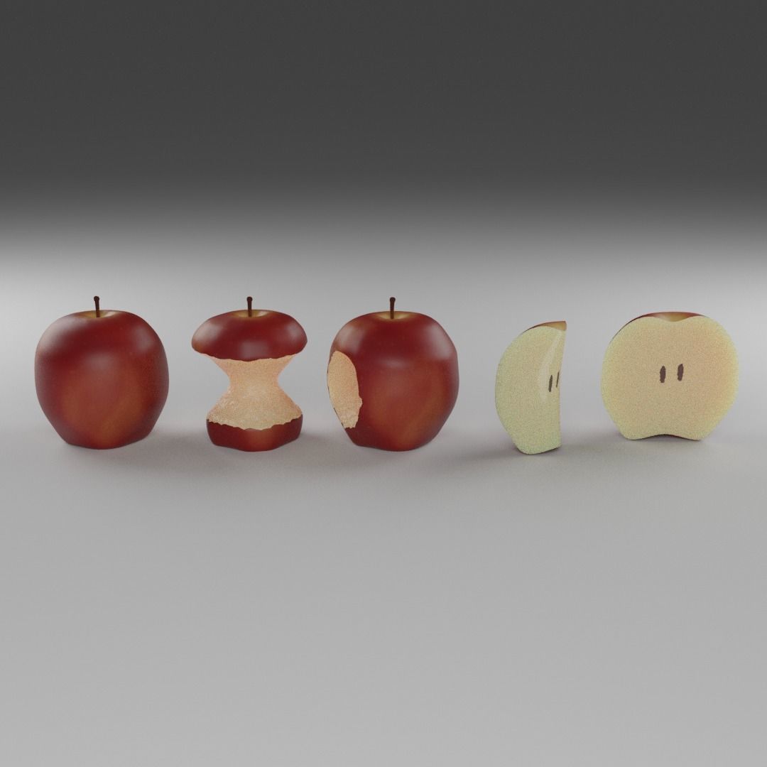 Red Apple Model Set Low-poly 3D model_4