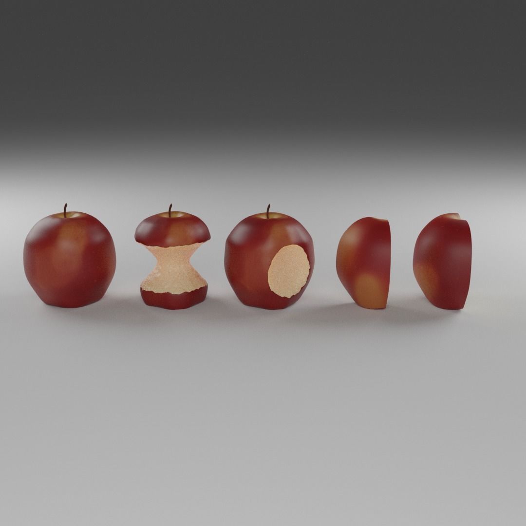 Red Apple Model Set Low-poly 3D model_3