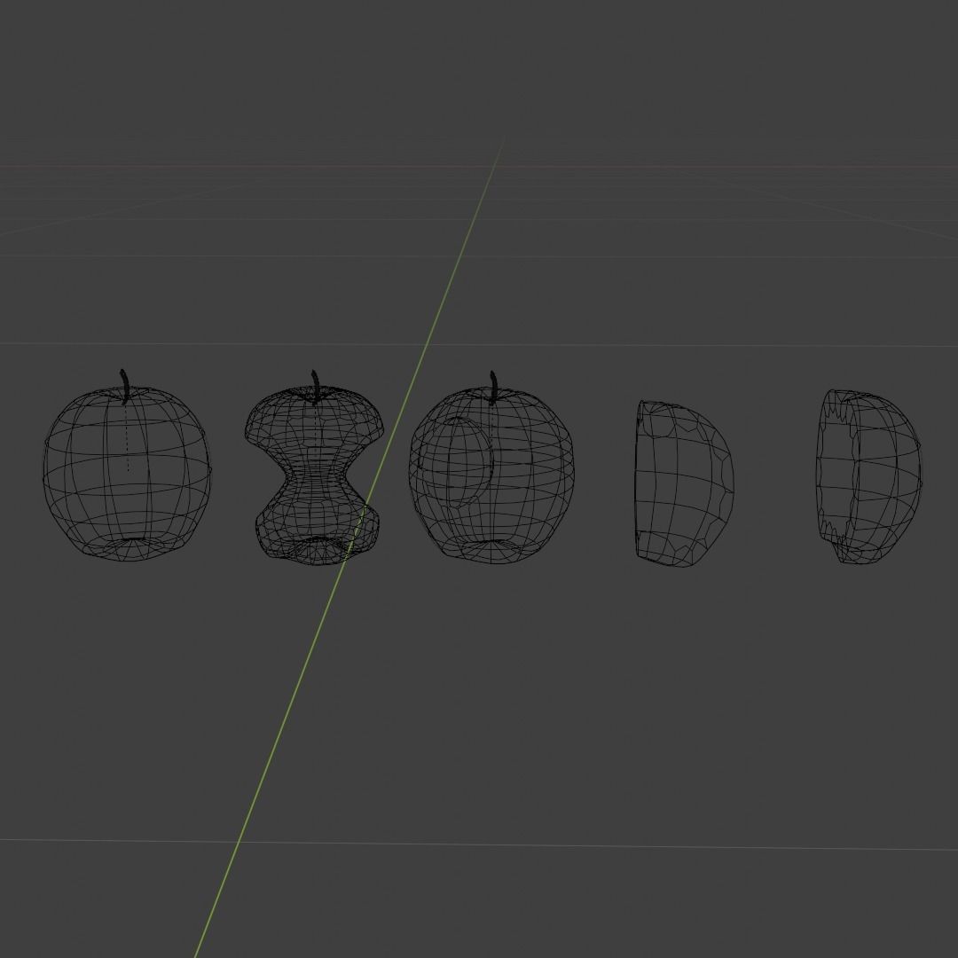 Red Apple Model Set Low-poly 3D model_11