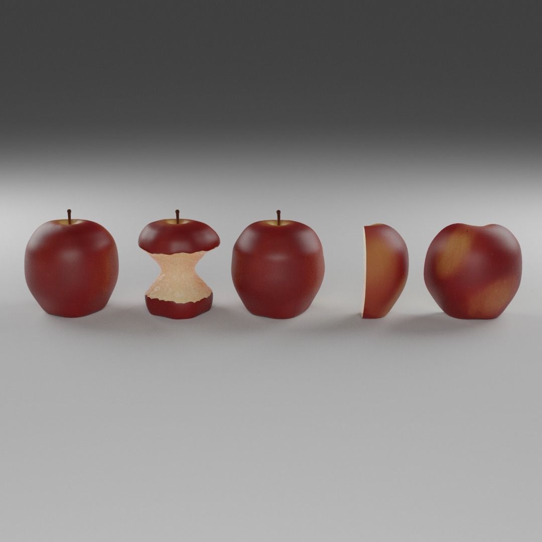 Red Apple Model Set Low-poly 3D model_5