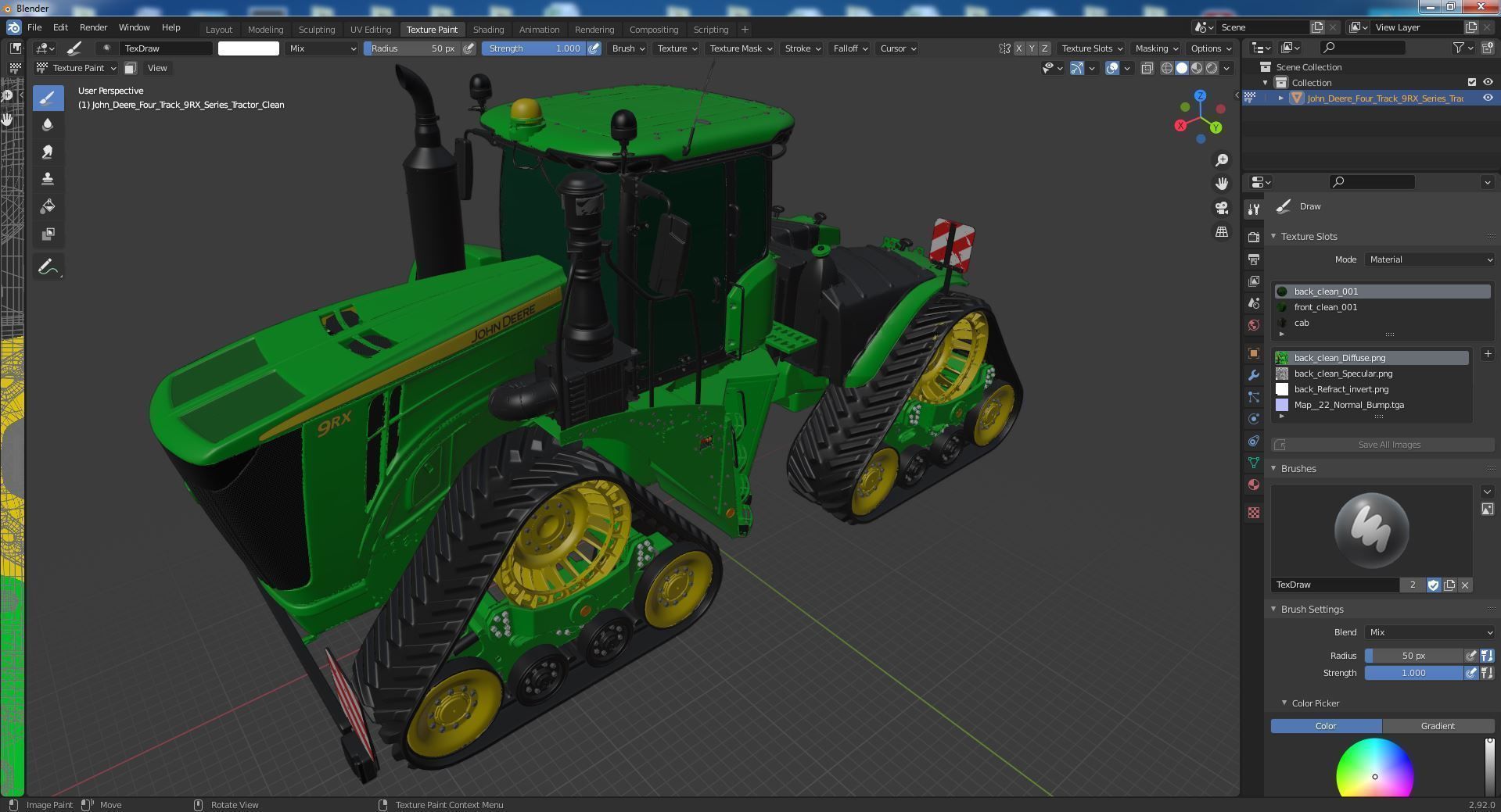 John Deere Four Track 9RX Series Tractor Clean 3D model_44