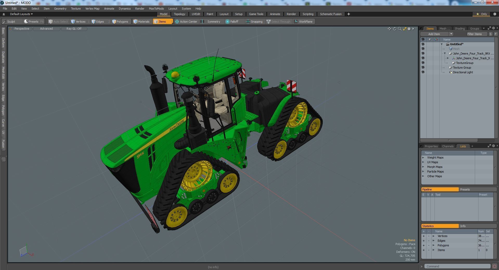 John Deere Four Track 9RX Series Tractor Clean 3D model_45