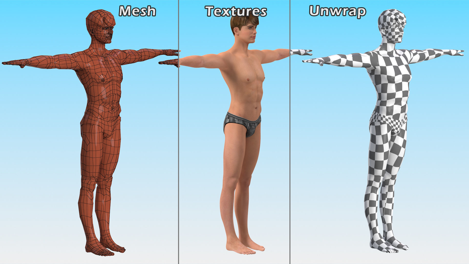 Young Man Underwear Neutral Pose 3D model_13