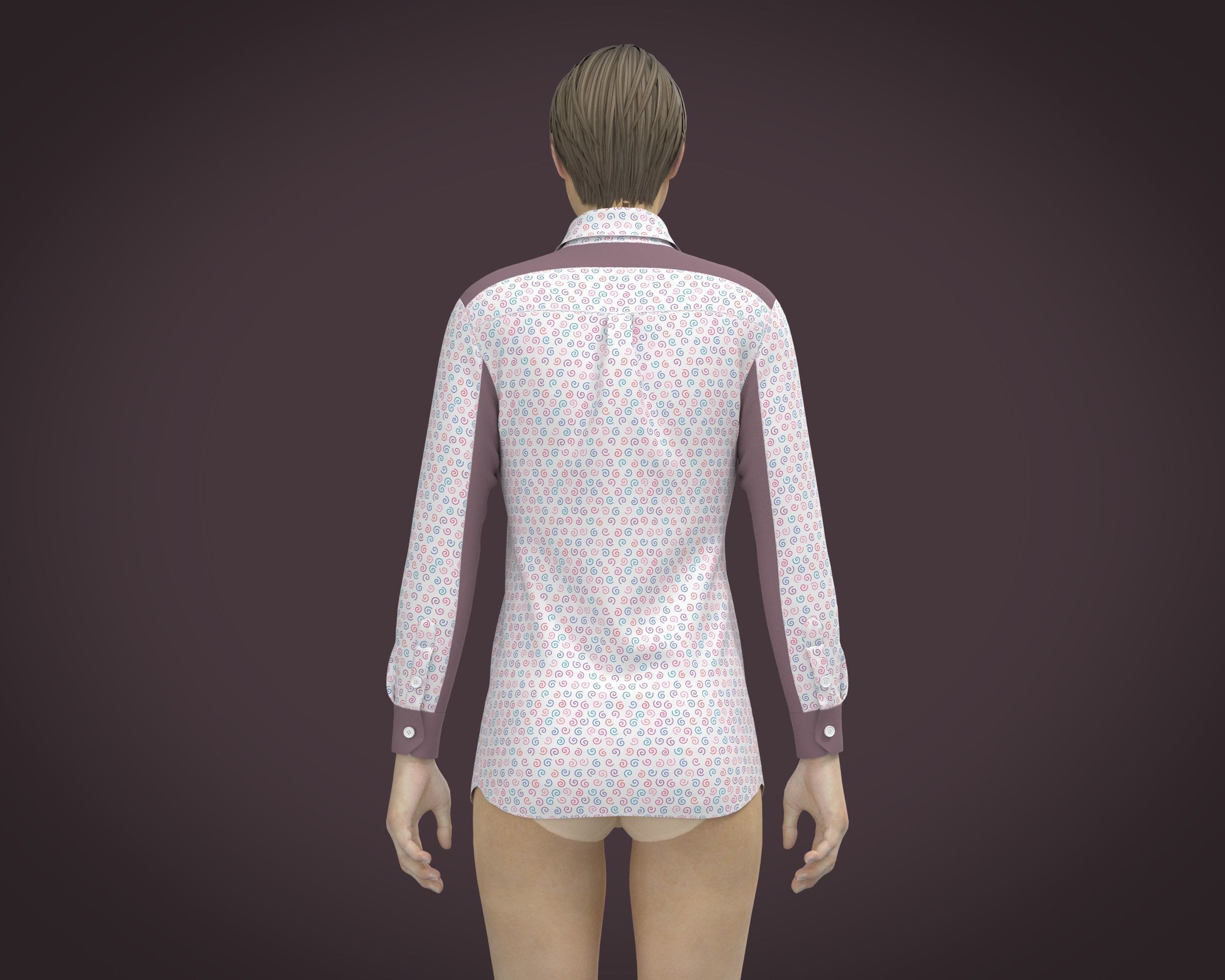 Female Print Shirt 3D model_6