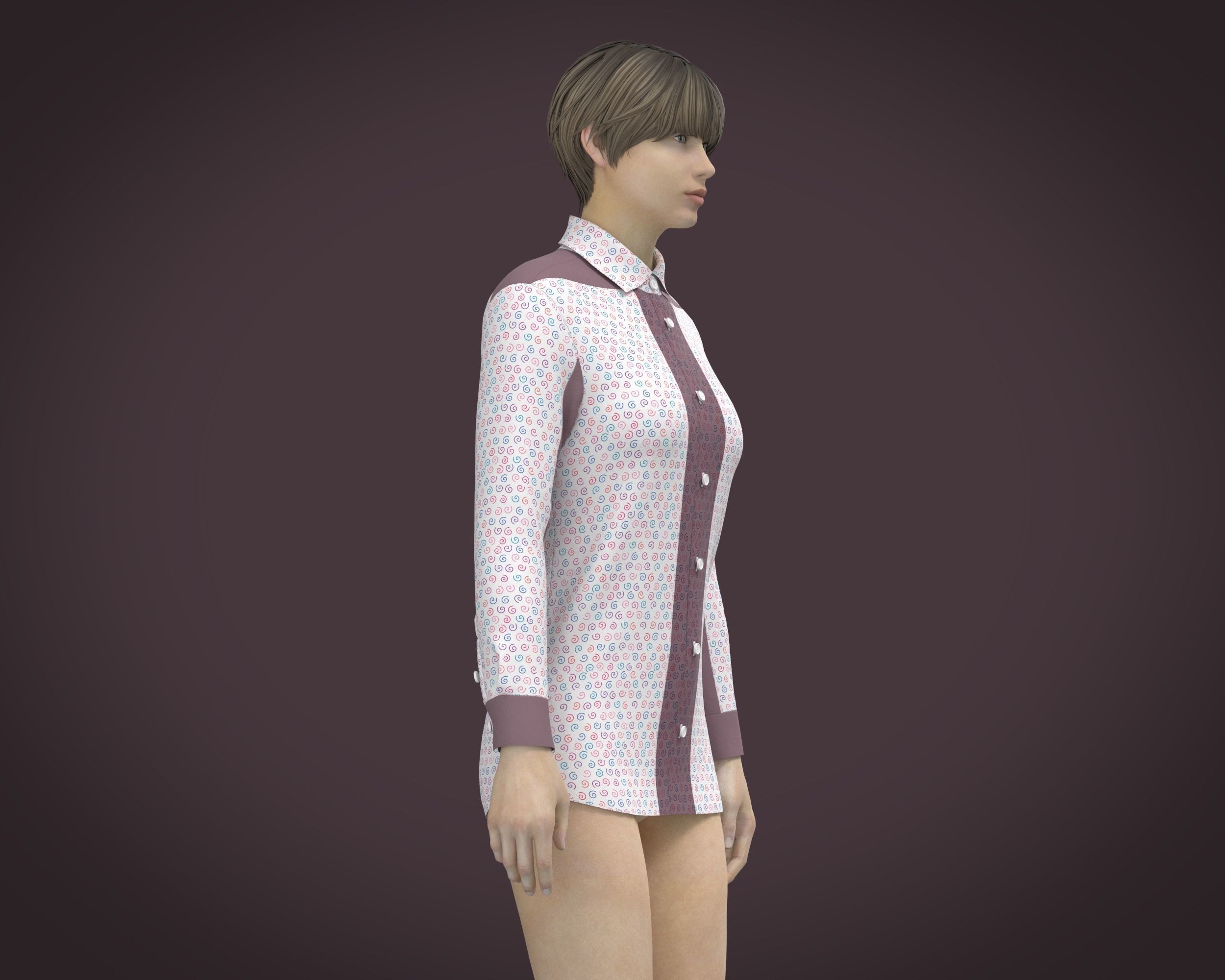 Female Print Shirt 3D model_3