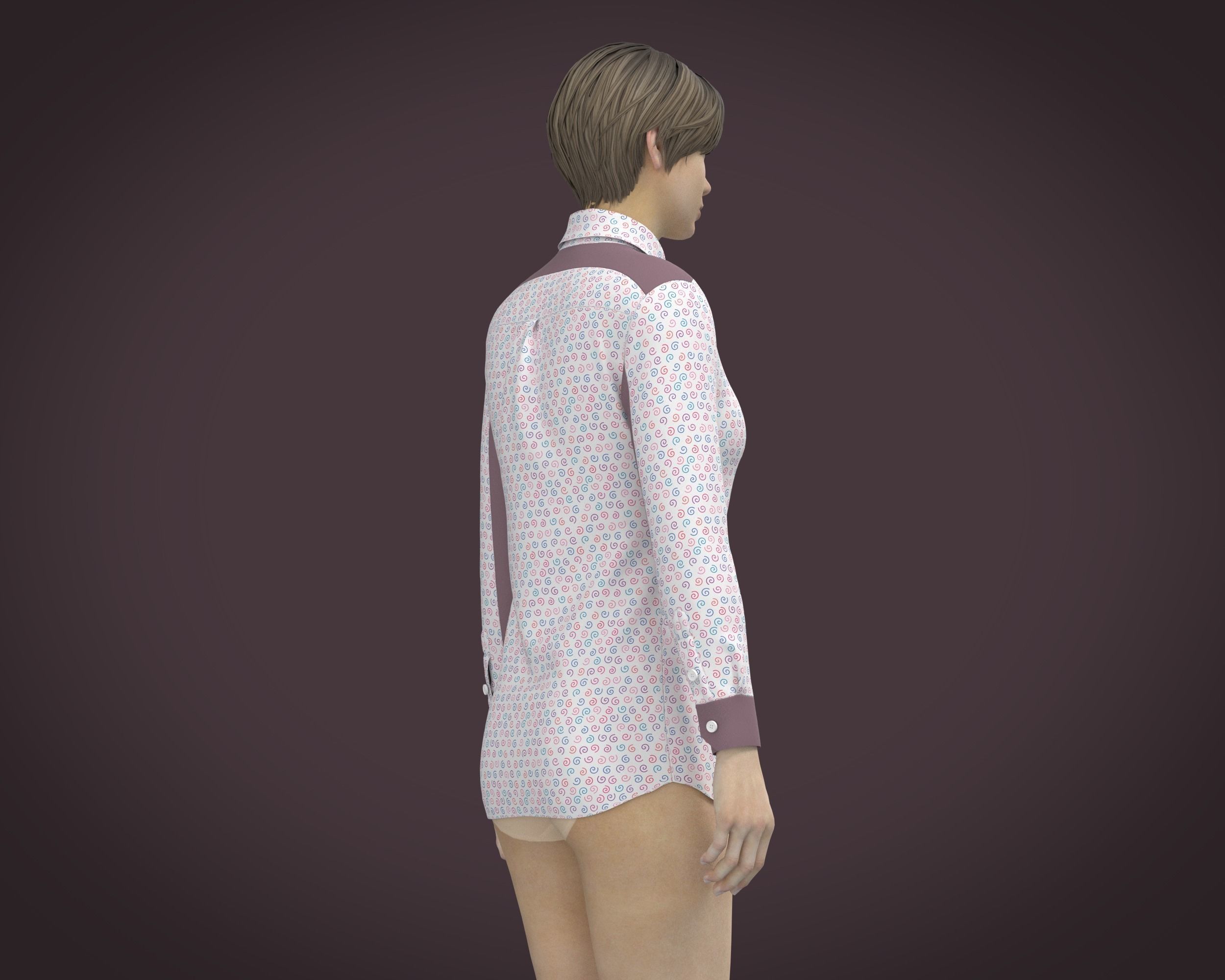 Female Print Shirt 3D model_5