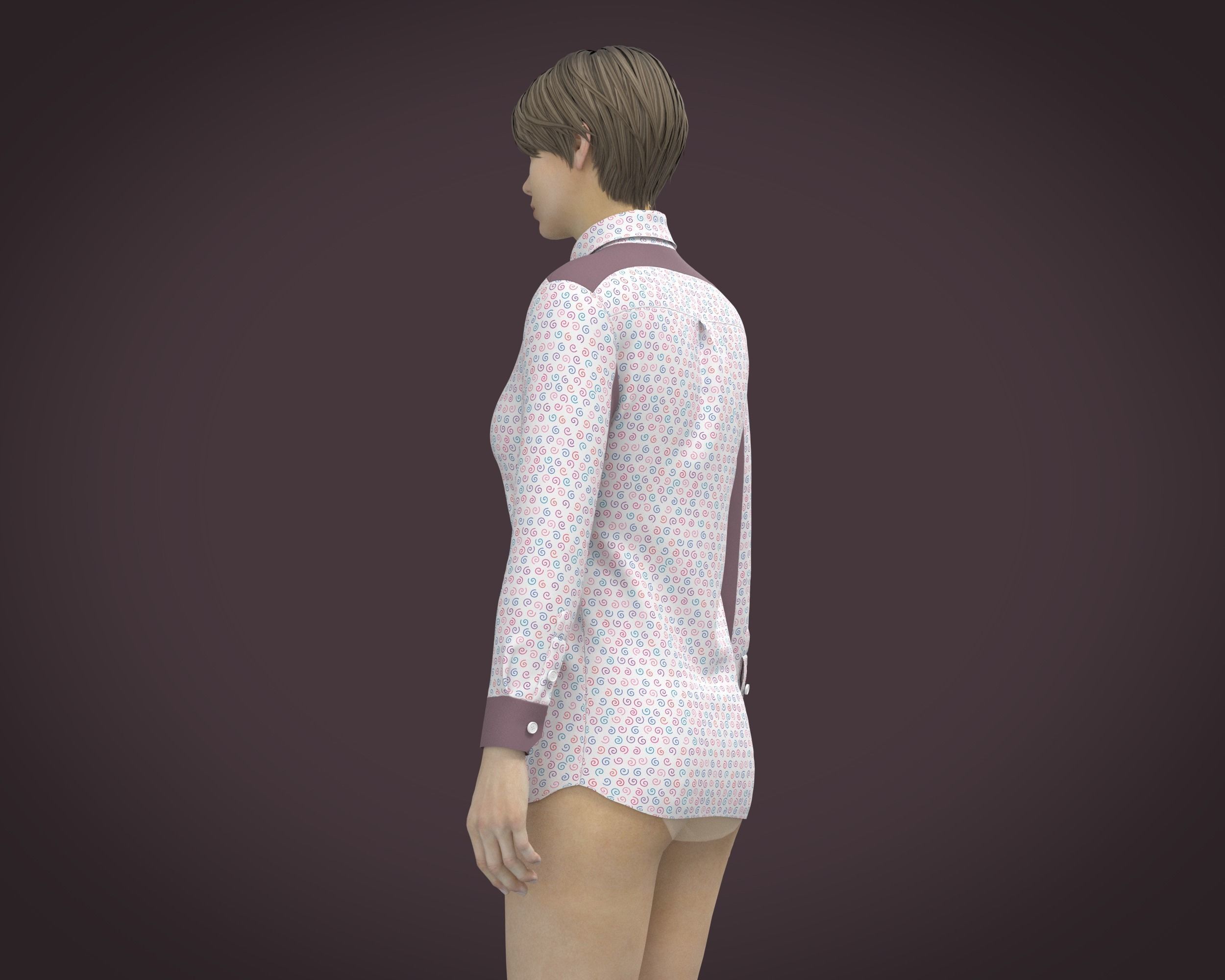 Female Print Shirt 3D model_7