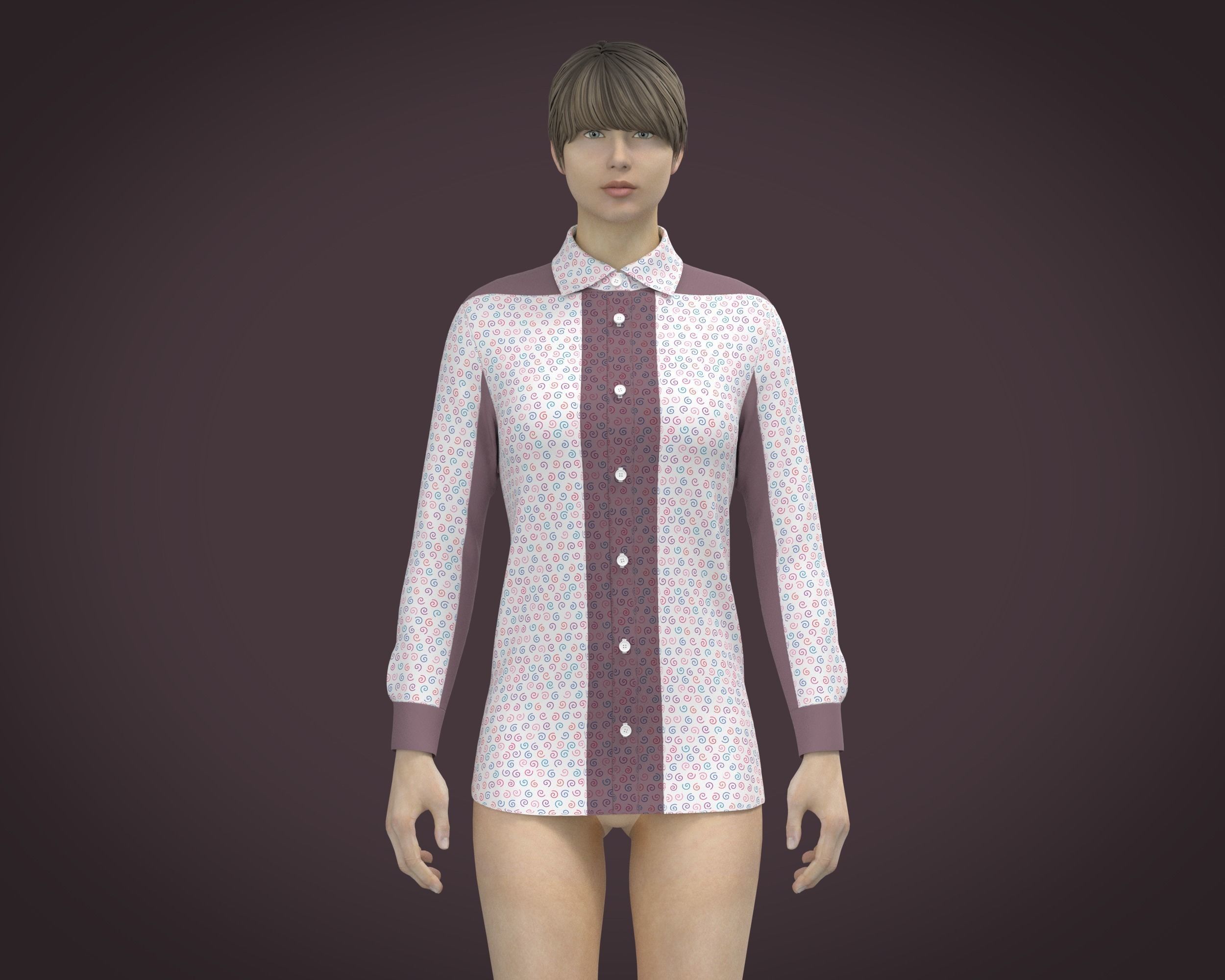 Female Print Shirt 3D model_1
