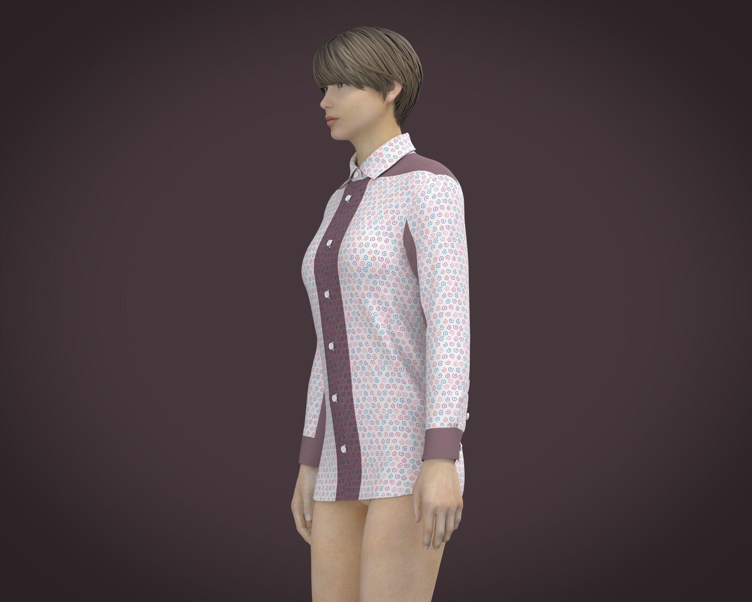 Female Print Shirt 3D model_4