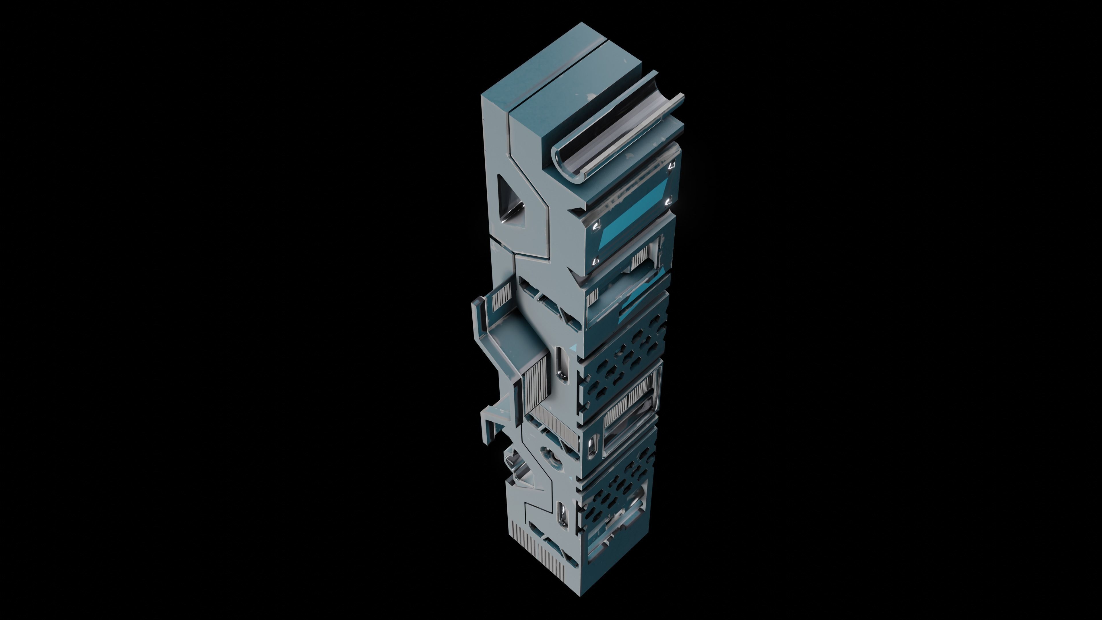 Sci-Fi Hard Surface Pillar with textures Low-poly 3D model_10