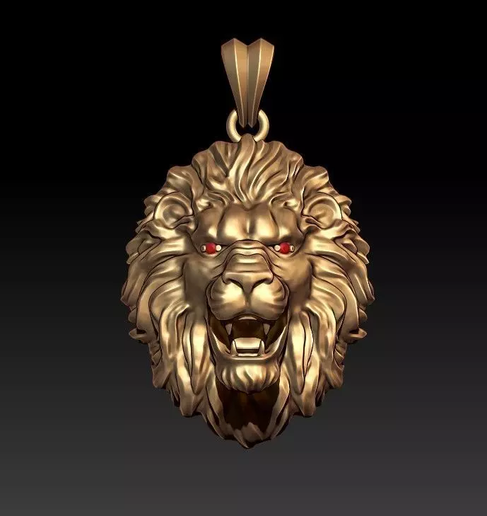 lion pendant eye gem 3D print model_0