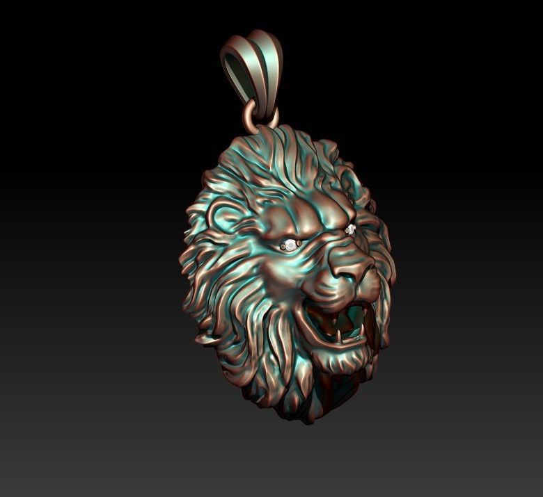 lion pendant eye gem 3D print model_1