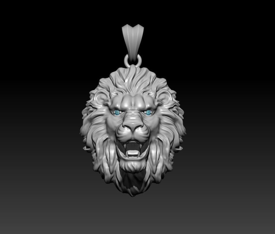lion pendant eye gem 3D print model_2
