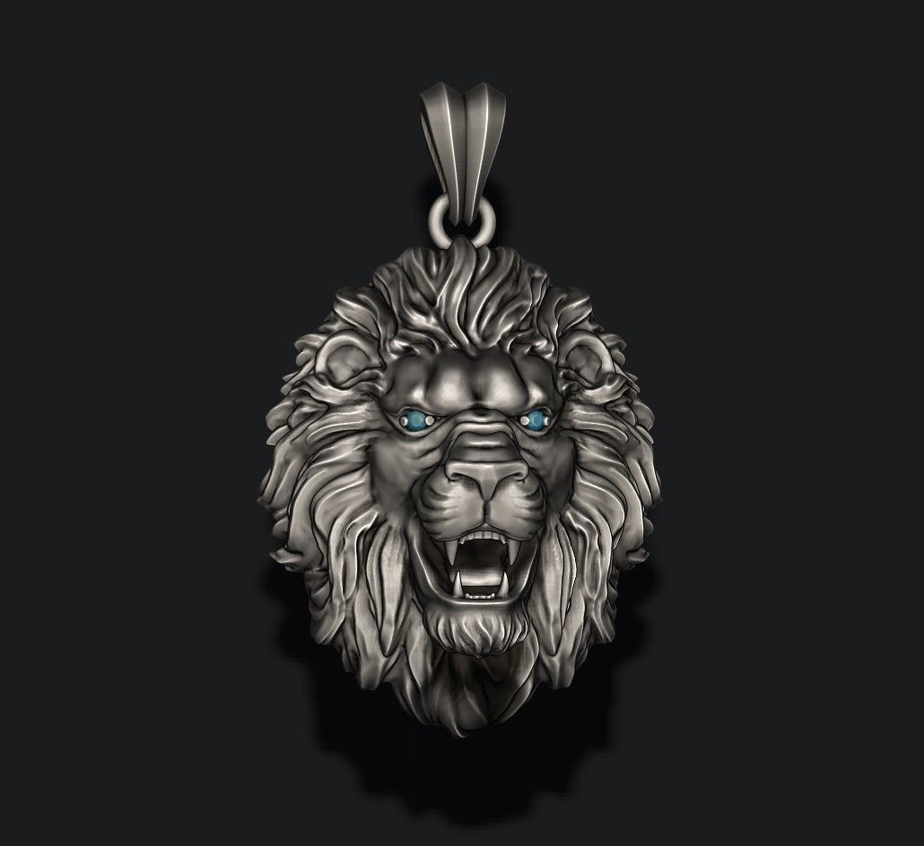 lion pendant eye gem 3D print model_5