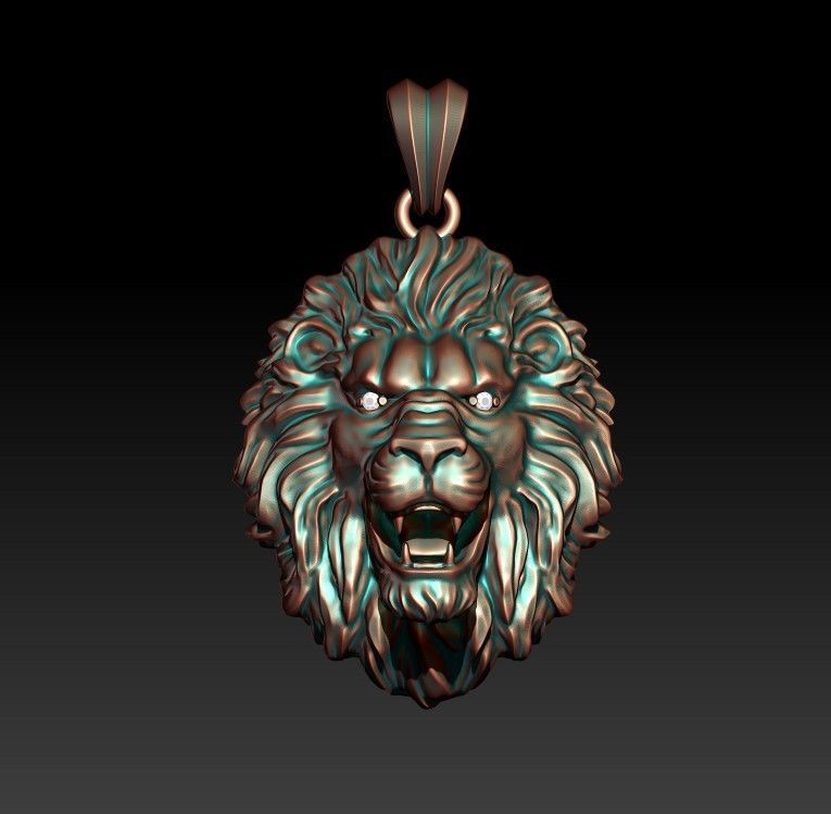 lion pendant eye gem 3D print model_3