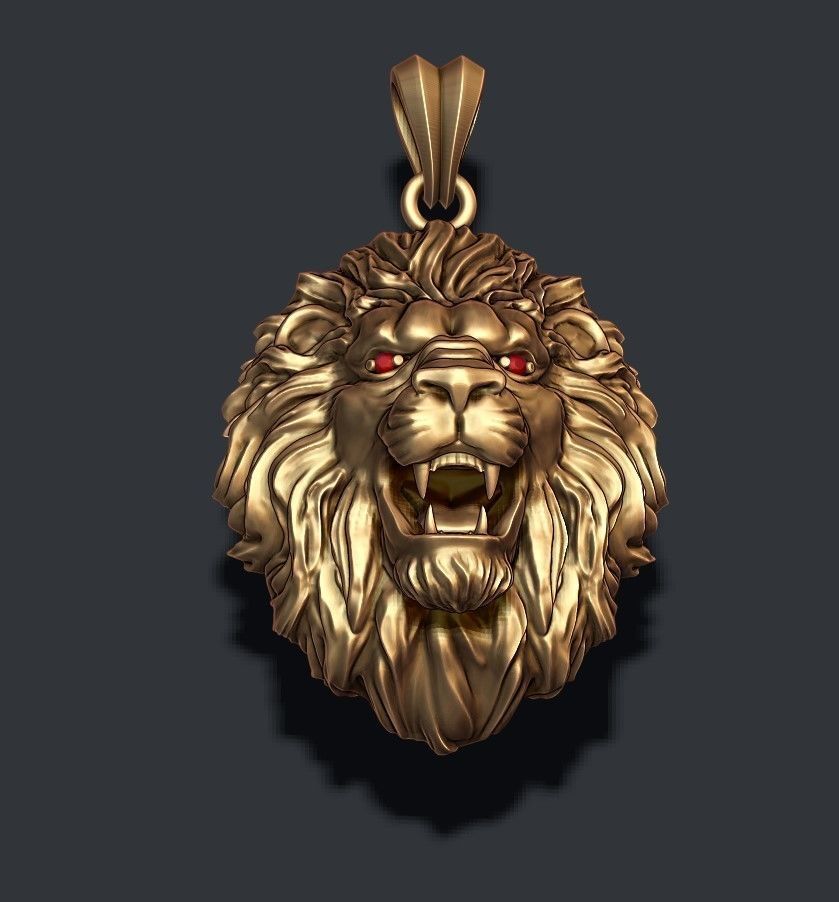 lion pendant eye gem 3D print model_7