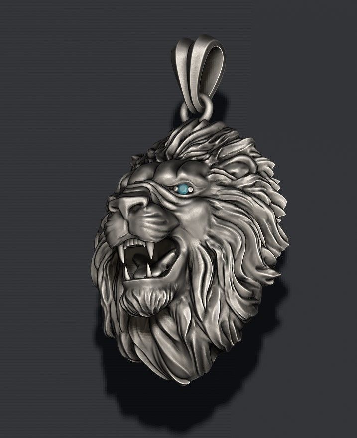 lion pendant eye gem 3D print model_6