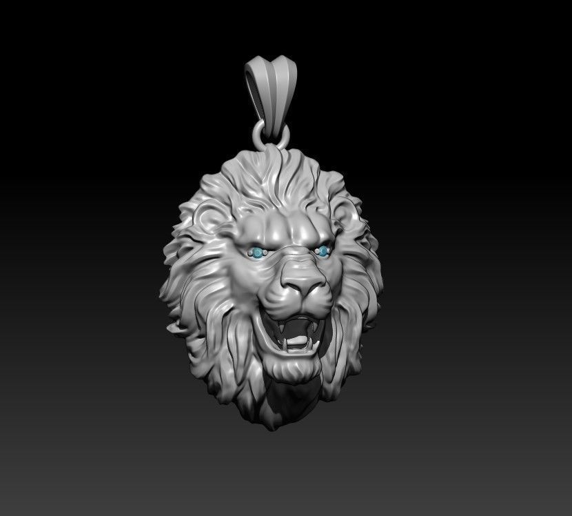 lion pendant eye gem 3D print model_4