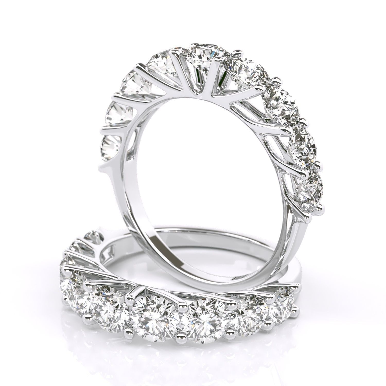 Round stone diamond ring wedding band 3D print model_2