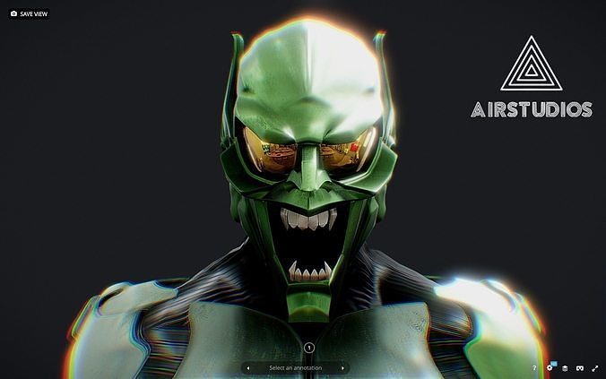 Green Goblin Full Body Glider and Pumpkin bomb Low-poly 3D model