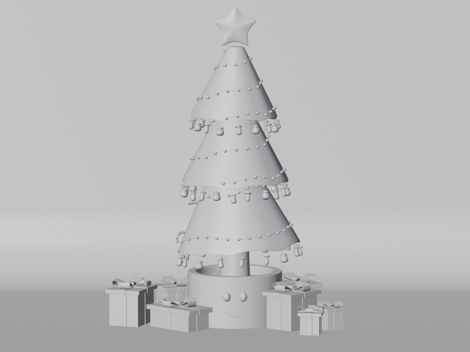 Christmas tree with presents 3D model game ready Low-poly 3D model_2