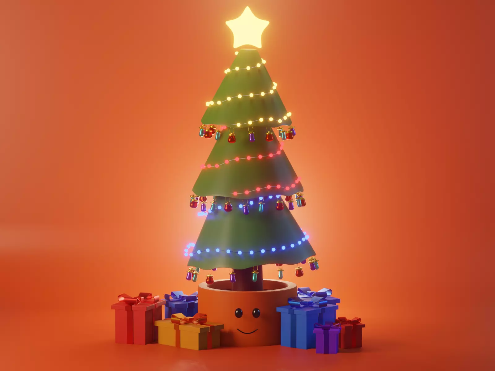 Christmas tree with presents 3D model game ready Low-poly 3D model_0
