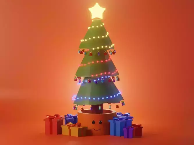 Christmas tree with presents 3D model game ready