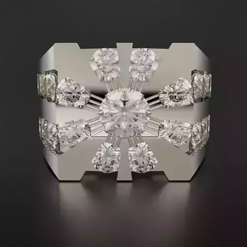 Starburst Round Multi Diamond Ring 3D print model